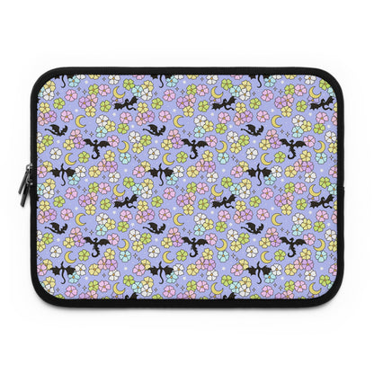 Dragon and Florals Fantasy Reader Laptop Sleeve | Pastel Flowers, Crescent Moons