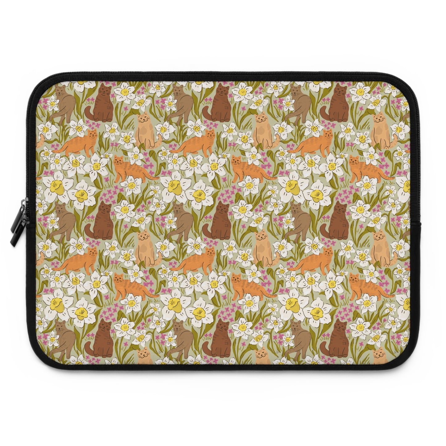 Vintage Cats and Green Florals Laptop Sleeve, Cat Lover Gifts, Cute Laptop Case, MacBook Case, Ipad Case