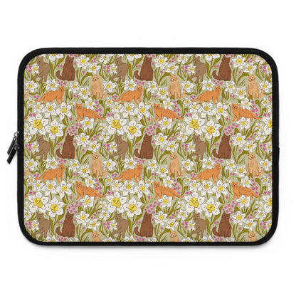 Vintage Cats and Green Florals Laptop Sleeve, Cat Lover Gifts, Cute Laptop Case, MacBook Case, Ipad Case