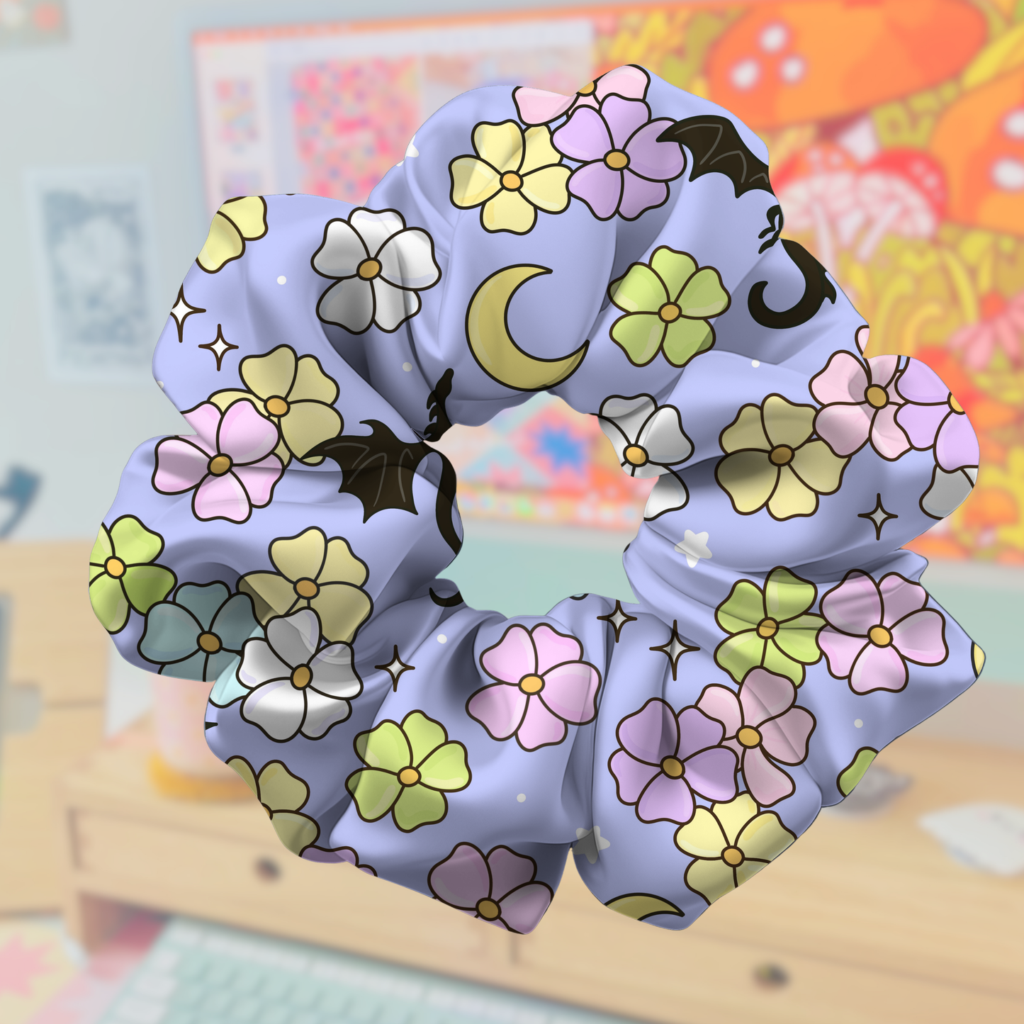 Whimsy Dragons & Florals Satin Scrunchie & Claw Clip