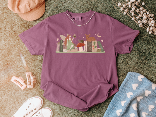 Cozy Cottagecore Fairytale Bookshelf Tshirt