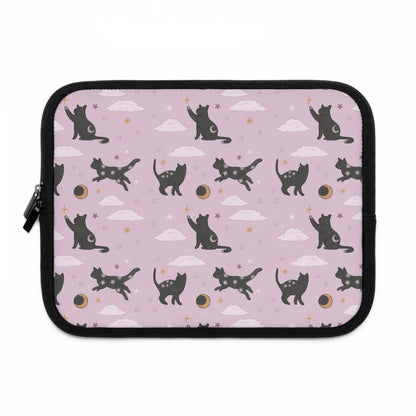 Lunar Black Cat Pattern Laptop Sleeve, Pastel Pink Stars Moons, Celestial Witchy Aesthetic, Cute Laptop Case, MacBook Case, Ipad Case