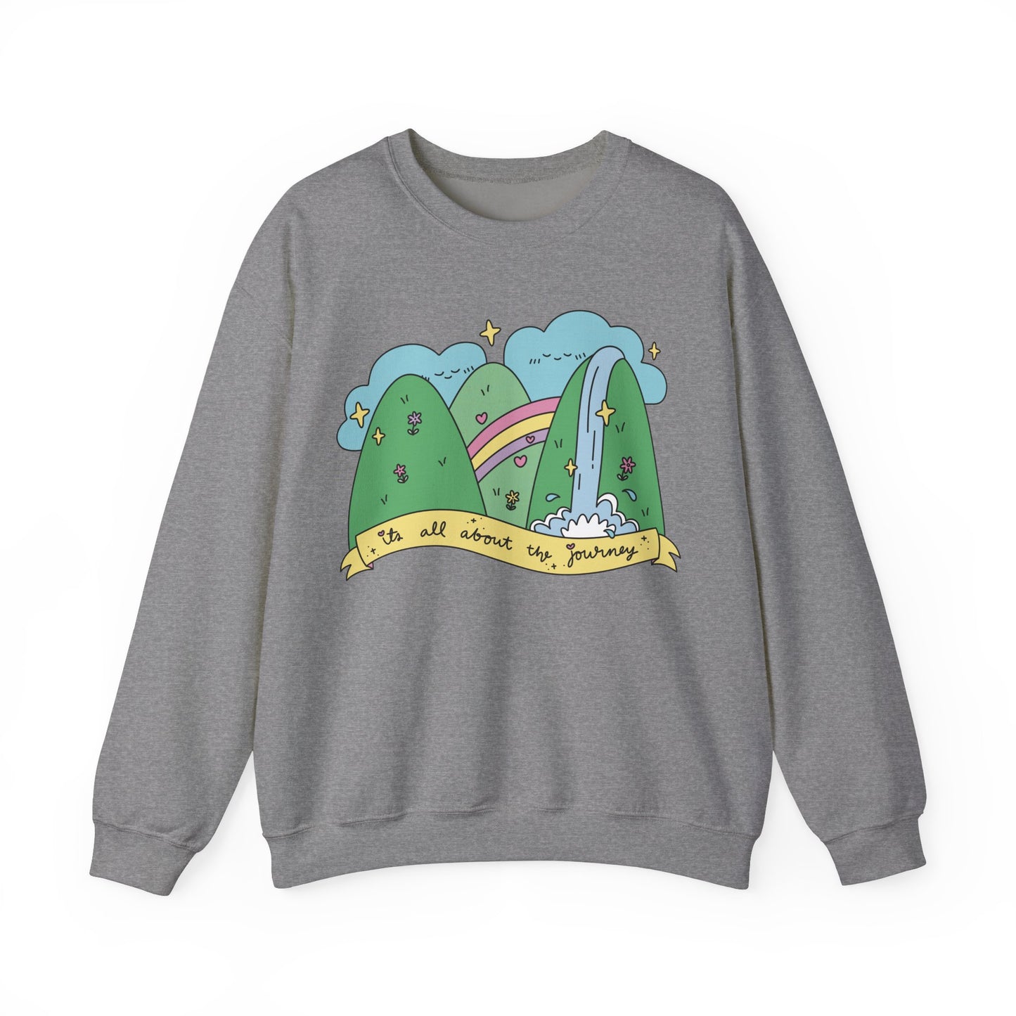 Positive Vibes Crewneck Sweatshirt, Cute Motivational Sweatshirt, Happy Cheerful Gifts, Quirky Trendy Kawaii art, It's All About the Journey