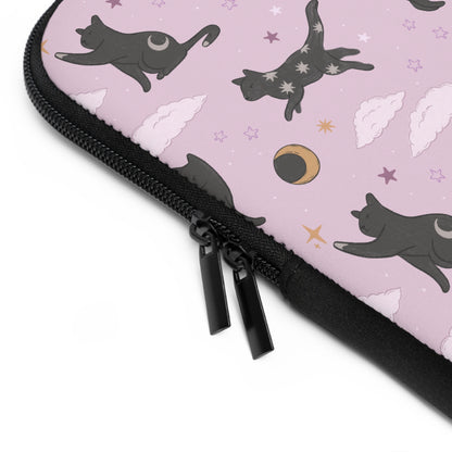 Lunar Black Cat Pattern Laptop Sleeve, Pastel Pink Stars Moons, Celestial Witchy Aesthetic, Cute Laptop Case, MacBook Case, Ipad Case