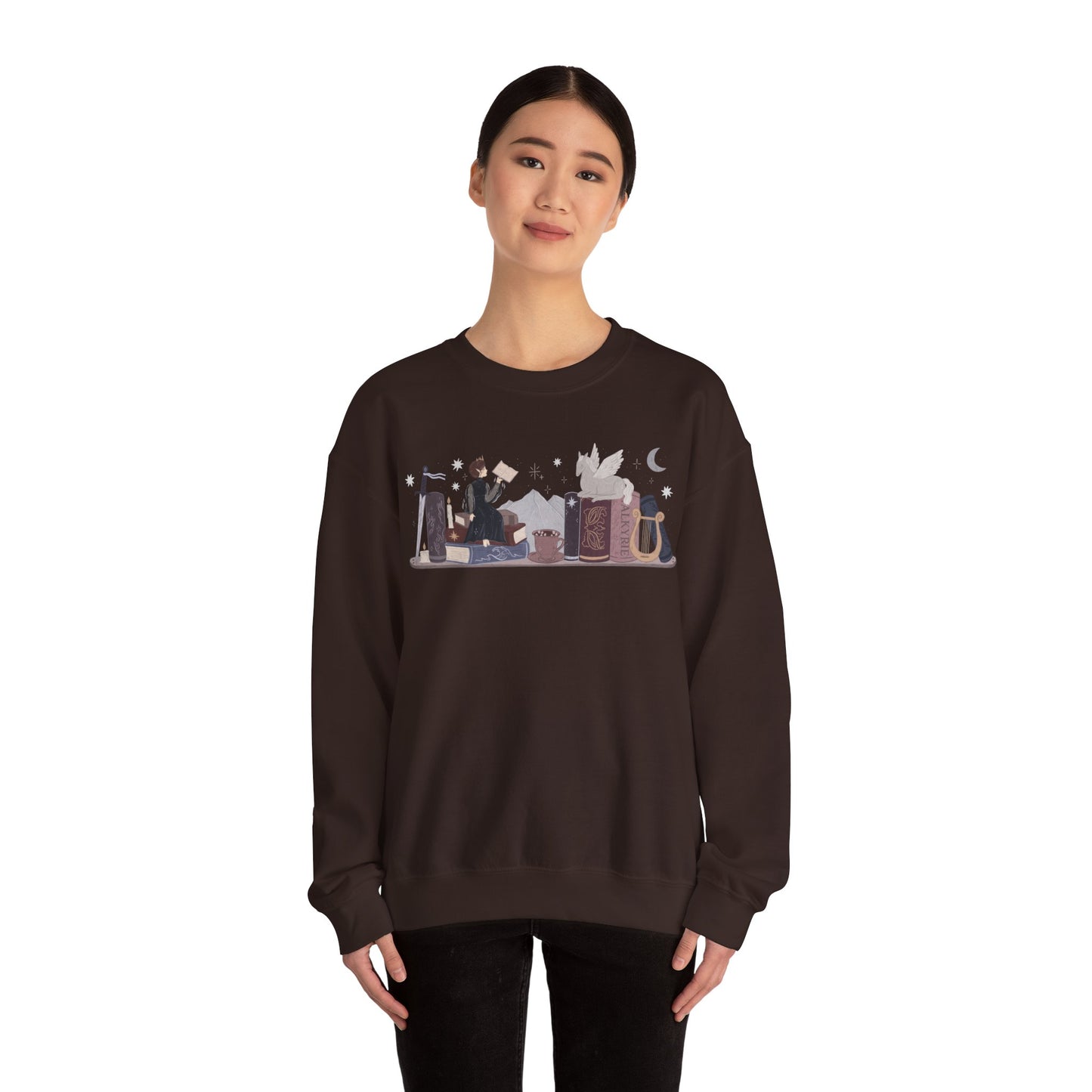 Nesta ACOTAR Bookshelf Gildan Crewneck Sweatshirt, SJM Fantasy Reader Merch, Velaris Night Court, Valkyrie, Bookish Gifts
