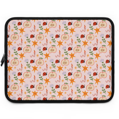 Quirky and Whimsical Laptop Sleeve | Cute Apple Worms and Stars Floral Design