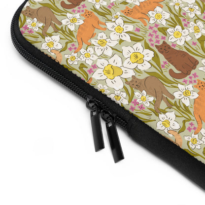 Vintage Cats and Green Florals Laptop Sleeve, Cat Lover Gifts, Cute Laptop Case, MacBook Case, Ipad Case