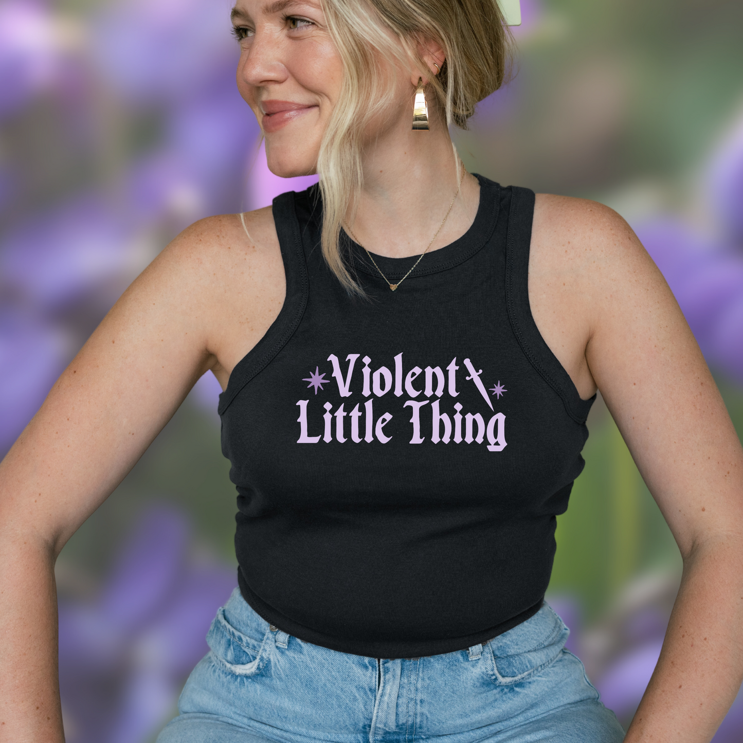 Violent Little Thing Ribbed Crop Tank, Bookish Girl Summer Merch, Fantasy Reader Shirt
