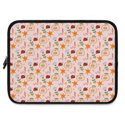 Quirky and Whimsical Laptop Sleeve | Cute Apple Worms and Stars Floral Design