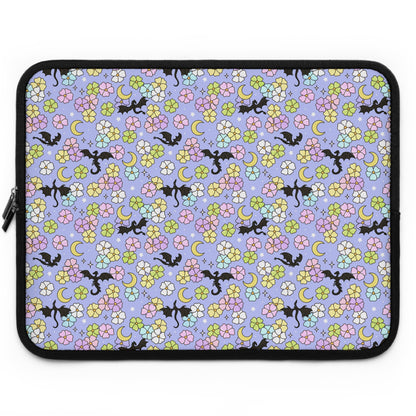 Dragon and Florals Fantasy Reader Laptop Sleeve | Pastel Flowers, Crescent Moons