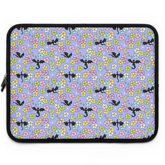 Dragon and Florals Fantasy Reader Laptop Sleeve | Pastel Flowers, Crescent Moons