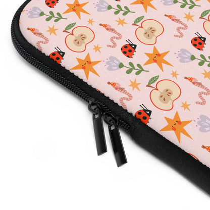 Quirky and Whimsical Laptop Sleeve | Cute Apple Worms and Stars Floral Design