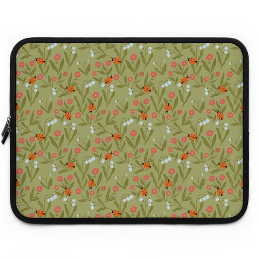 Lady Bug Garden Whimsical Laptop Sleeve, Cute MacBook Cover, Cottagecore Earthy, Padded Laptop Case, Cute office accessories