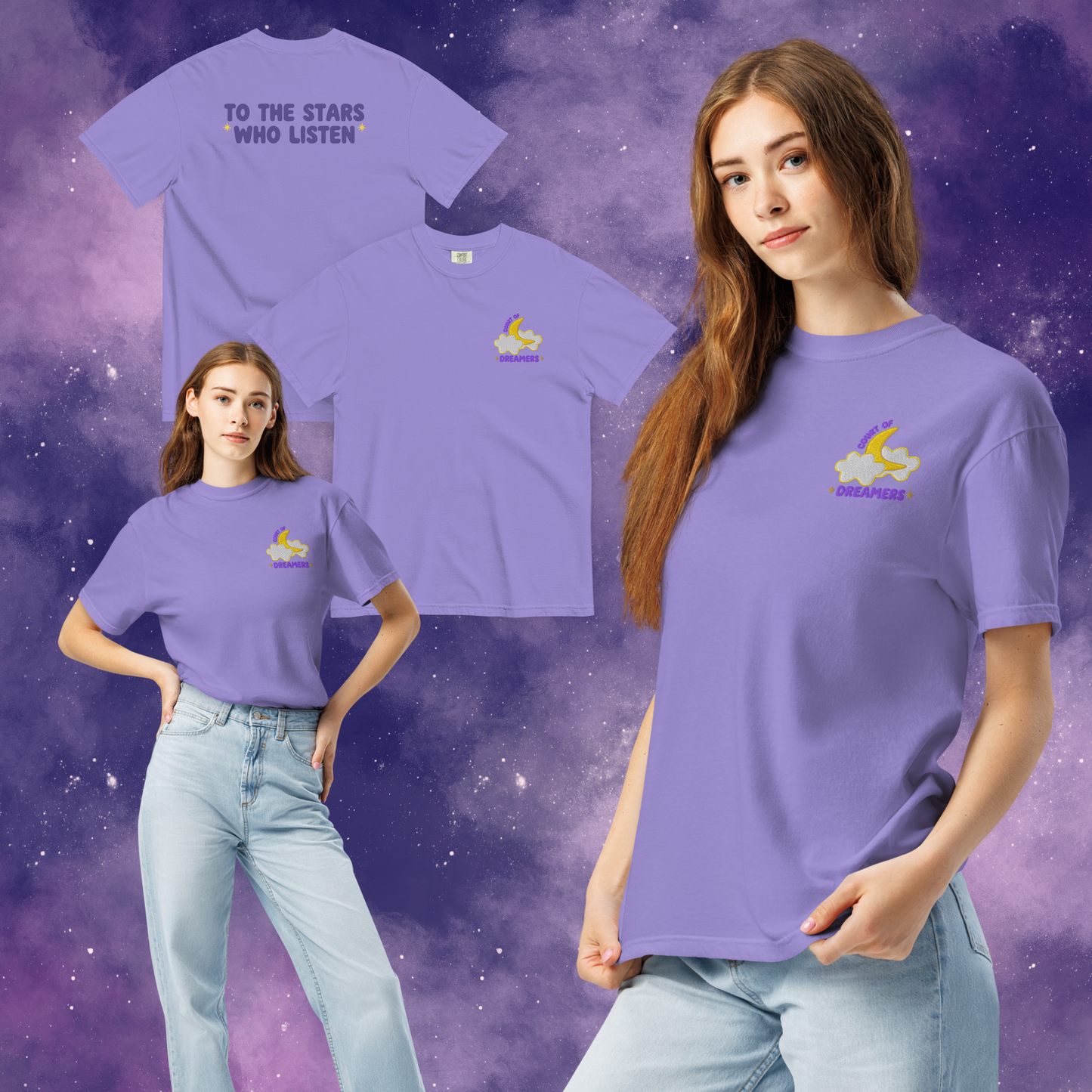 A Court of Dreamers Embroidered T-Shirt, Night Court ACOTAR SJM Fantasy Merch