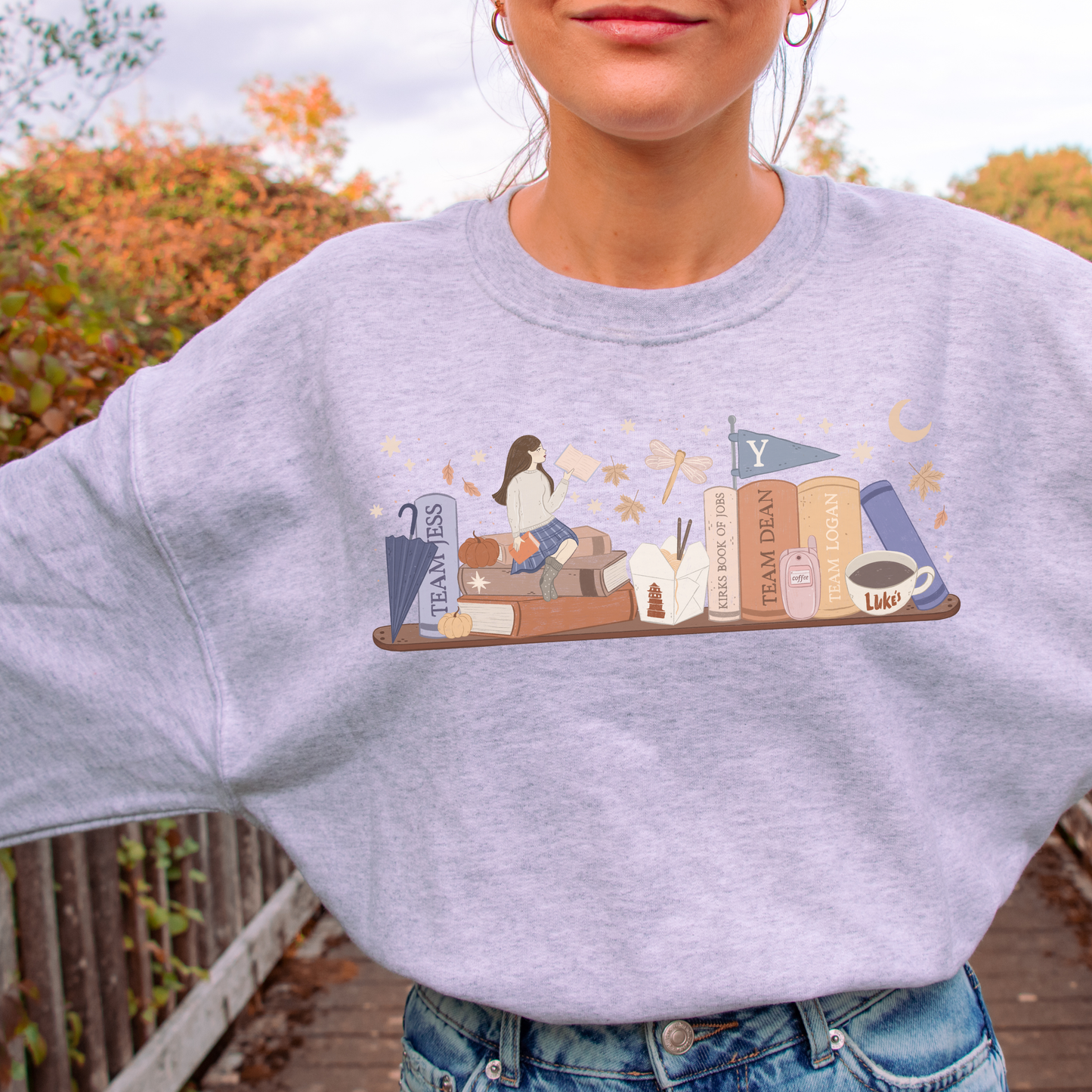 Rory Bookshelf Gildan Crewneck Sweatshirt, Small Town Cozy Crewneck, I am an Autumn