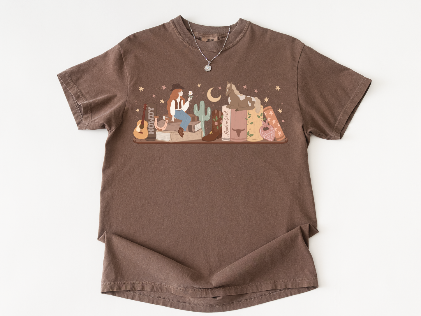 Cowboy Romance Bookshelf Tshirt ( Red Head)
