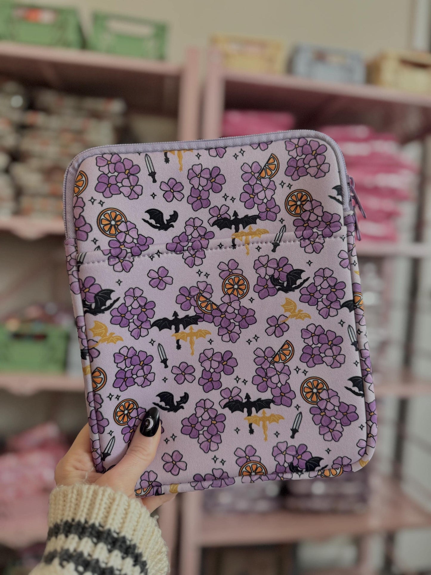 Violet and Dragons Book & Kindle Pouch, Medium E-Reader Zip up Book Sleeve, Violent Little Thing Bookish Gifts