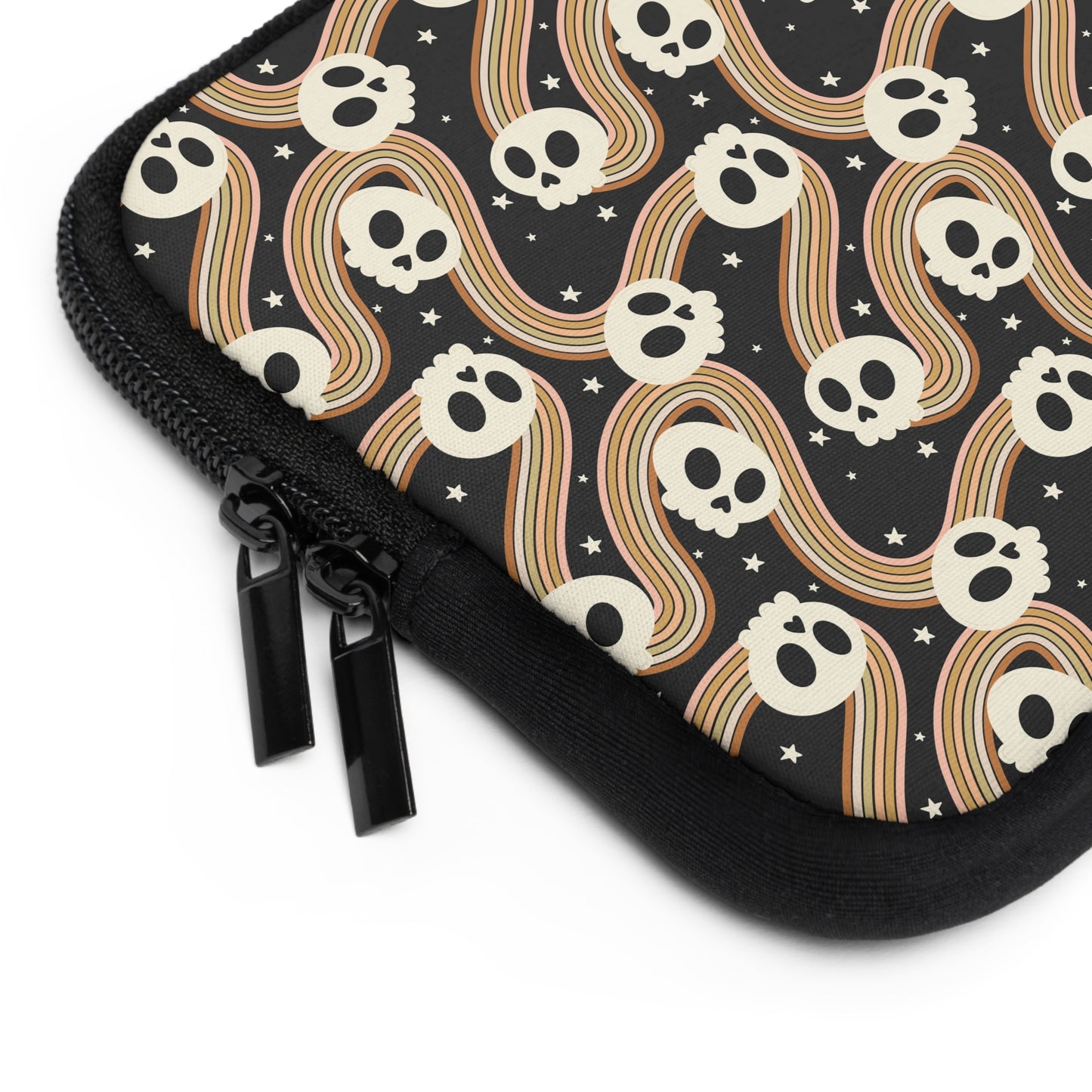 Retro Skull Wavy Rainbow Laptop Sleeve, Spooky Cute Gifts, Halloween Lovers, Kawaii Goth Design, Cute Tech Accessories