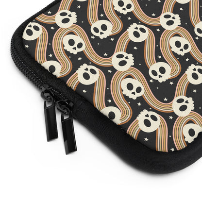 Retro Skull Wavy Rainbow Laptop Sleeve, Spooky Cute Gifts, Halloween Lovers, Kawaii Goth Design, Cute Tech Accessories
