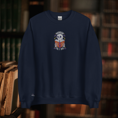 Bookish Till I Die Embroidered Halloween Reader Sweatshirt