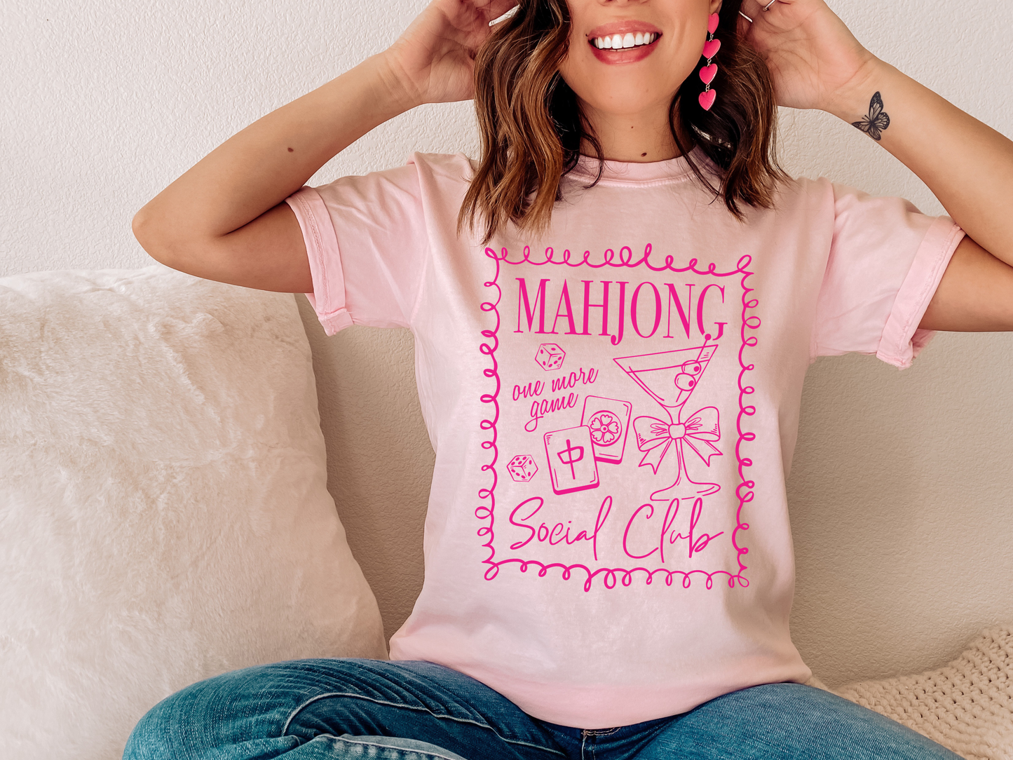 Mahjong Social Club T-shirt | Pink Mahjong Tiles Graphic