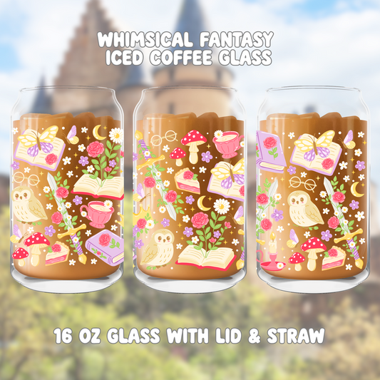 Whimsical Owl and Books Iced Coffee Glass