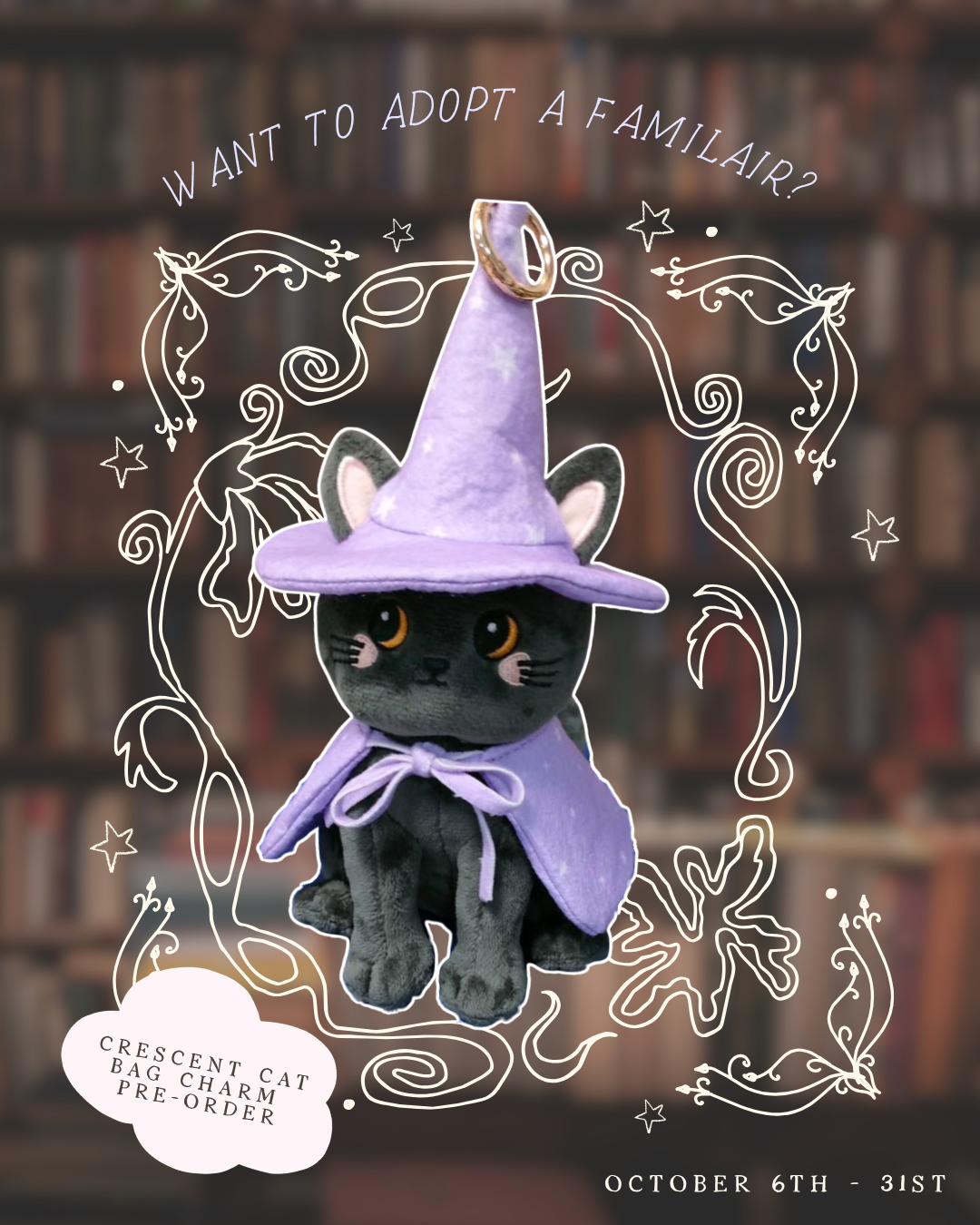 PRE ORDER : Crescent Cat Familiar Bag Charm