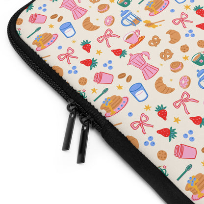 Sunday Brunch Laptop Sleeve, Coffee and Croissant , Padded Laptop Case, Cute office accessories