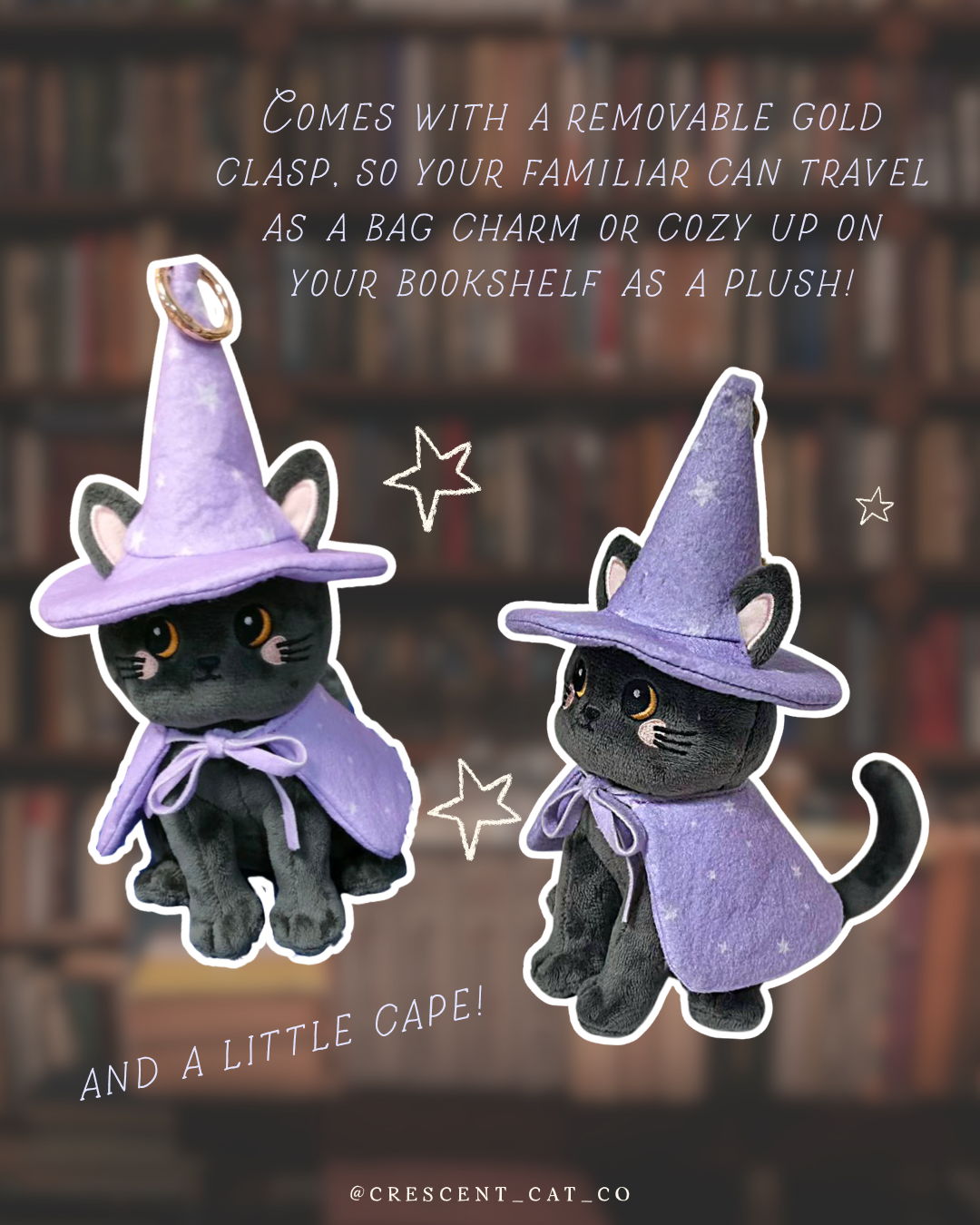 PRE ORDER : Crescent Cat Familiar Bag Charm