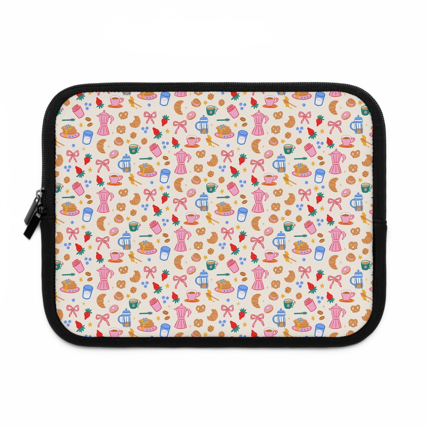 Sunday Brunch Laptop Sleeve, Coffee and Croissant , Padded Laptop Case, Cute office accessories
