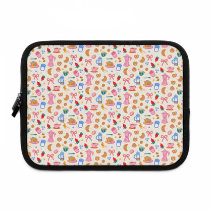 Sunday Brunch Laptop Sleeve, Coffee and Croissant , Padded Laptop Case, Cute office accessories