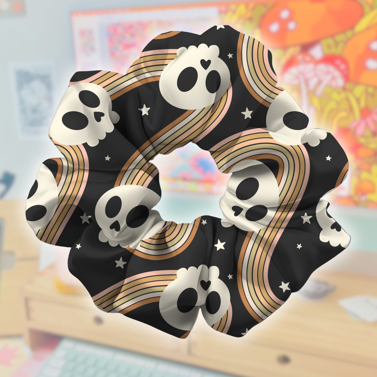 Retro Skulls Halloween Satin Scrunchie