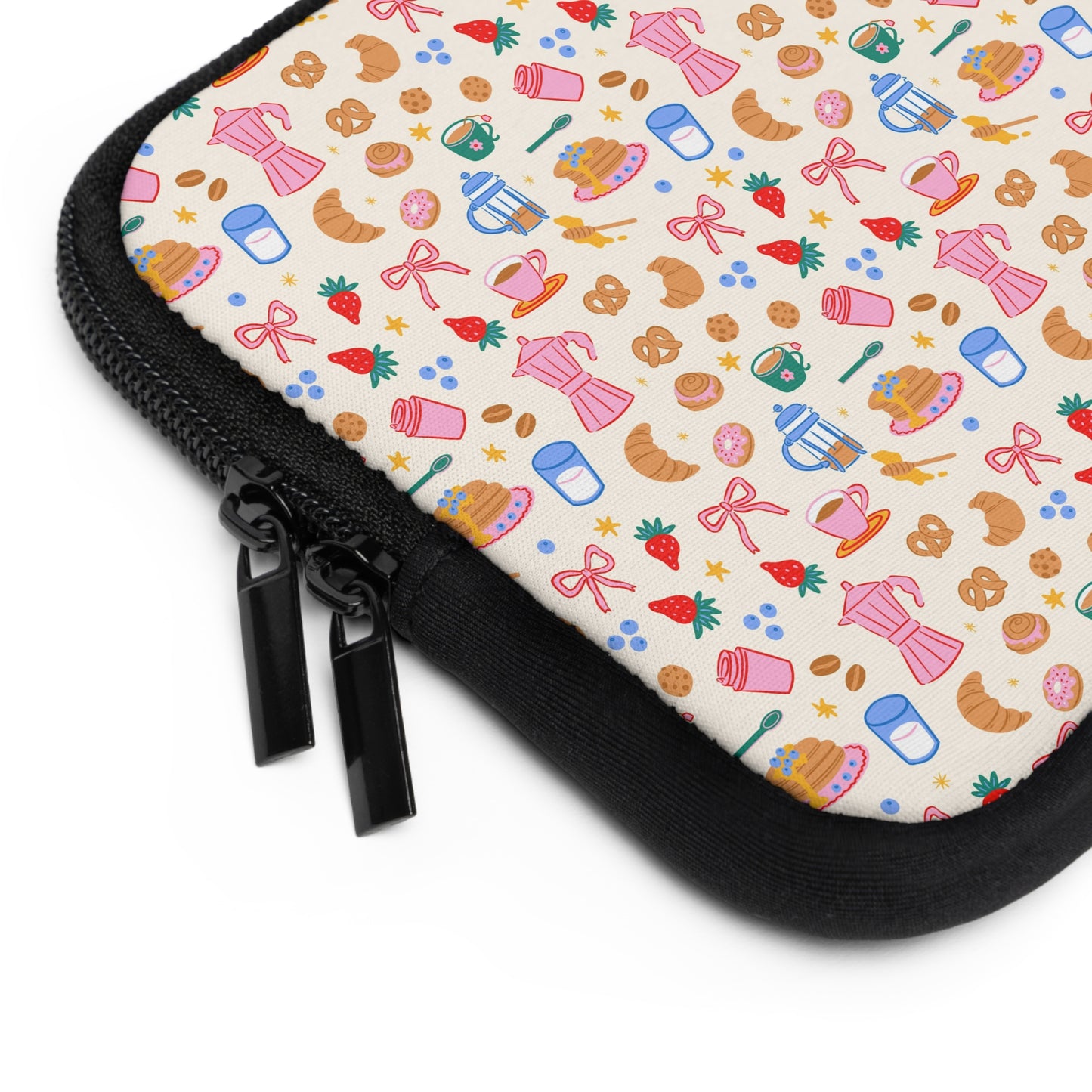 Sunday Brunch Laptop Sleeve, Coffee and Croissant , Padded Laptop Case, Cute office accessories