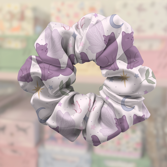 Whimsical Fairy Cat Satin Scrunchie