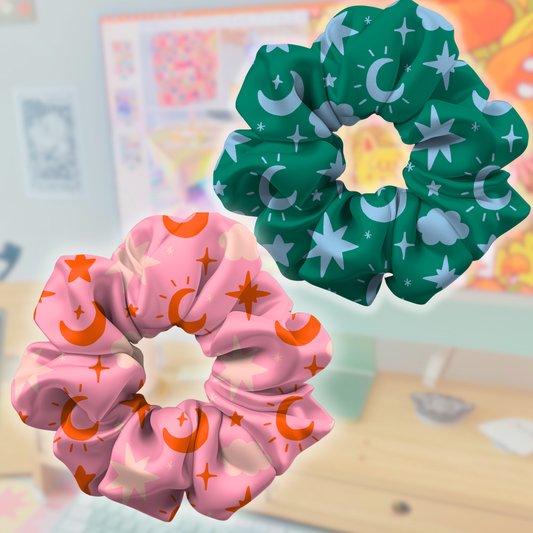 Celestial Star & Moon Satin Scrunchie