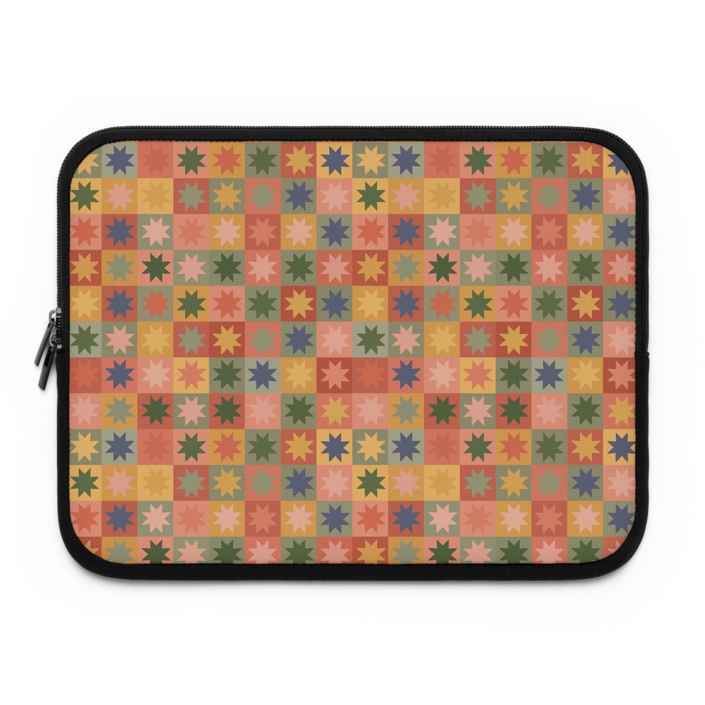 Retro Patchwork Star Pattern Laptop Sleeve, Vintage Quilt Inspired, Cute MacBook Cover, Padded Laptop Case, Cute office accessories