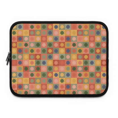 Retro Patchwork Star Pattern Laptop Sleeve, Vintage Quilt Inspired, Cute MacBook Cover, Padded Laptop Case, Cute office accessories