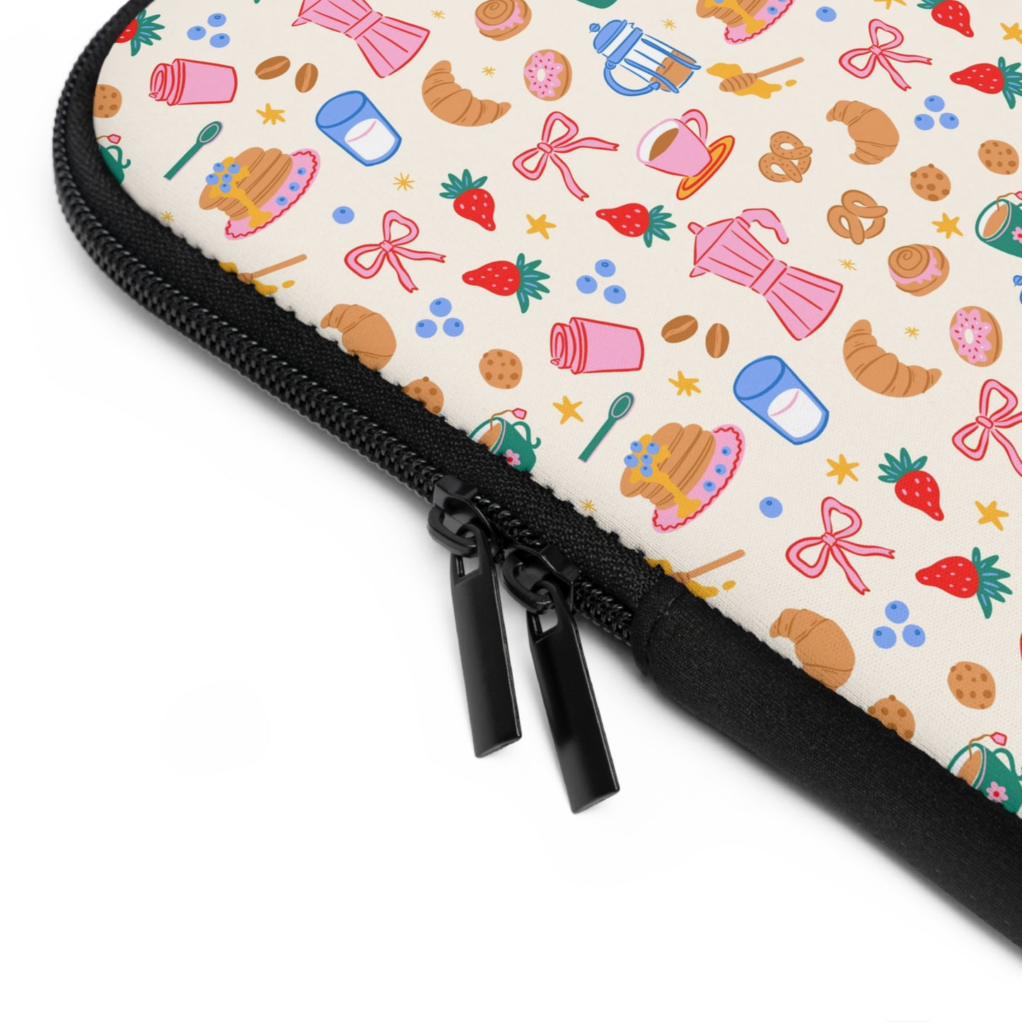 Sunday Brunch Laptop Sleeve, Coffee and Croissant , Padded Laptop Case, Cute office accessories