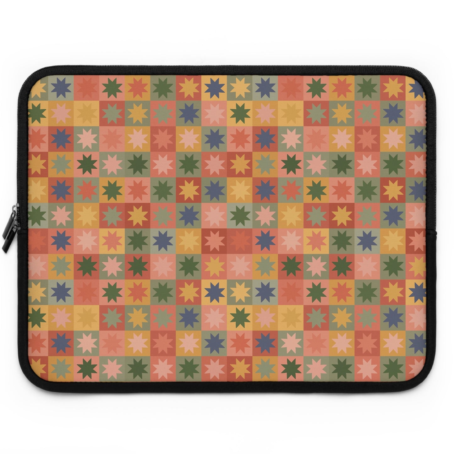 Retro Patchwork Star Pattern Laptop Sleeve, Vintage Quilt Inspired, Cute MacBook Cover, Padded Laptop Case, Cute office accessories