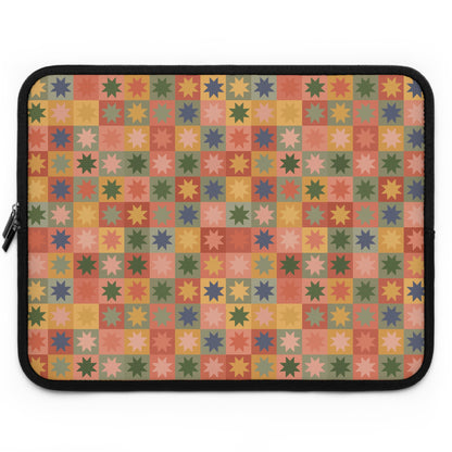 Retro Patchwork Star Pattern Laptop Sleeve, Vintage Quilt Inspired, Cute MacBook Cover, Padded Laptop Case, Cute office accessories