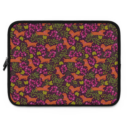 Dachshunds in Bloom Laptop Sleeve | Floral Dog Lover Padded Laptop Case