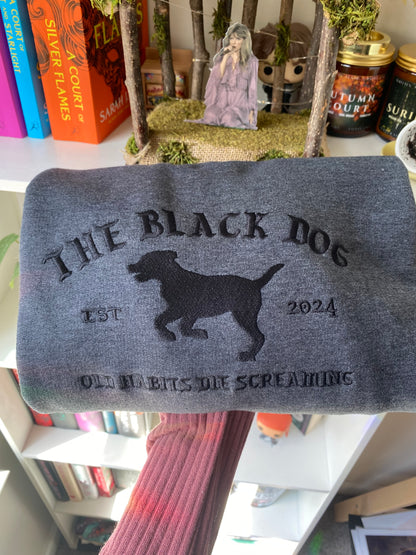 The Black Dog Poets Embroidered Crewneck Sweatshirt | Old Habits Die Screaming