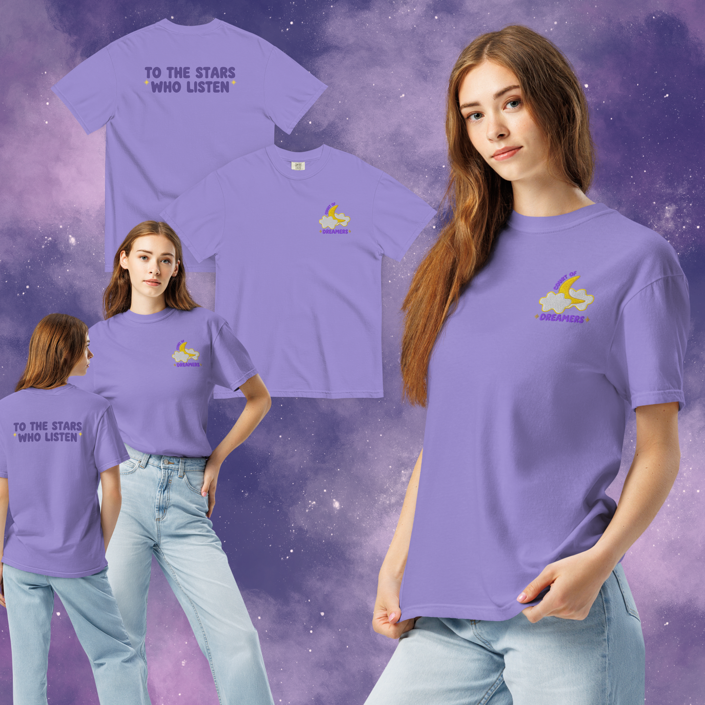 A Court of Dreamers Embroidered T-Shirt, Night Court ACOTAR SJM Fantasy Merch