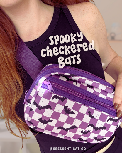 Spooky Checkered Bats Crossbody Bag