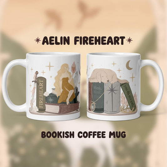Aeiln Fireheart Book stack Mug, Bookish Coffee Cup, TOG SJM Fn Gifts, Fantasy Reader, Bookish Shop