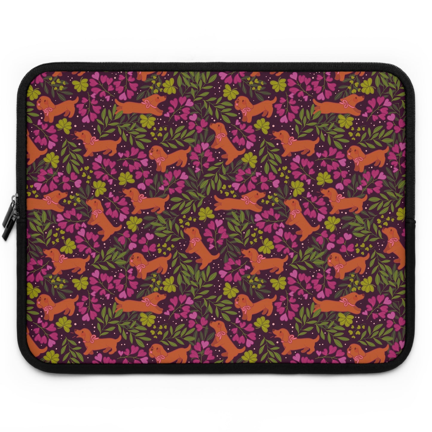 Dachshunds in Bloom Laptop Sleeve | Floral Dog Lover Padded Laptop Case