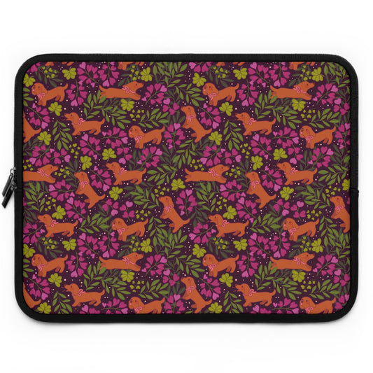 Dachshunds in Bloom Laptop Sleeve | Floral Dog Lover Padded Laptop Case