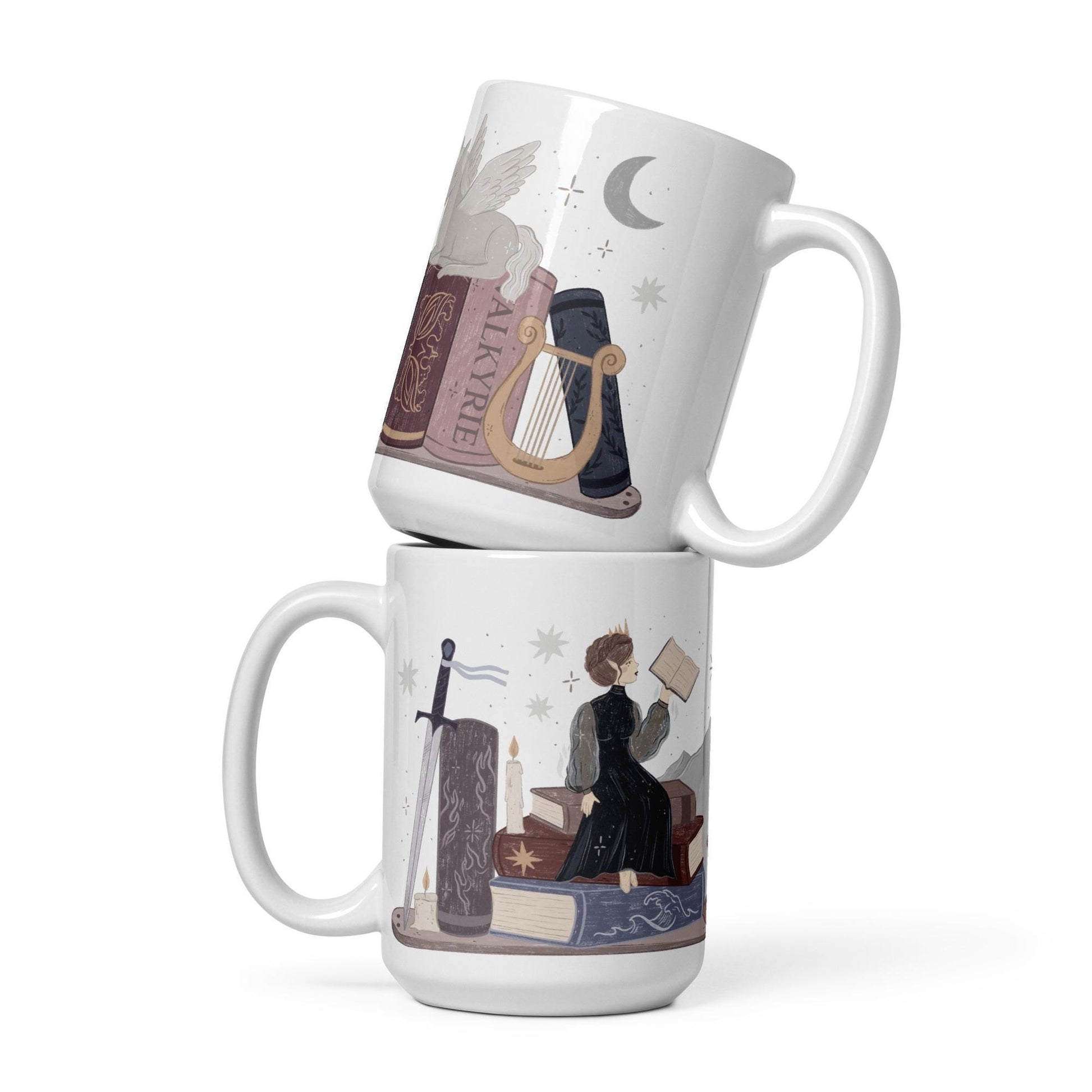 Nesta Archeron ACOTAR Book Stack Mug, Fantasy Reader Gifts, Bookish Coffee Cup, SJM Fan Gifts, Bookworm, The Valkyrie