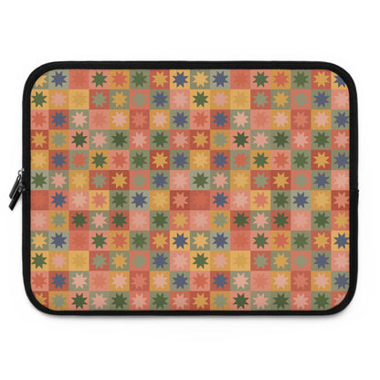 Retro Patchwork Star Pattern Laptop Sleeve, Vintage Quilt Inspired, Cute MacBook Cover, Padded Laptop Case, Cute office accessories