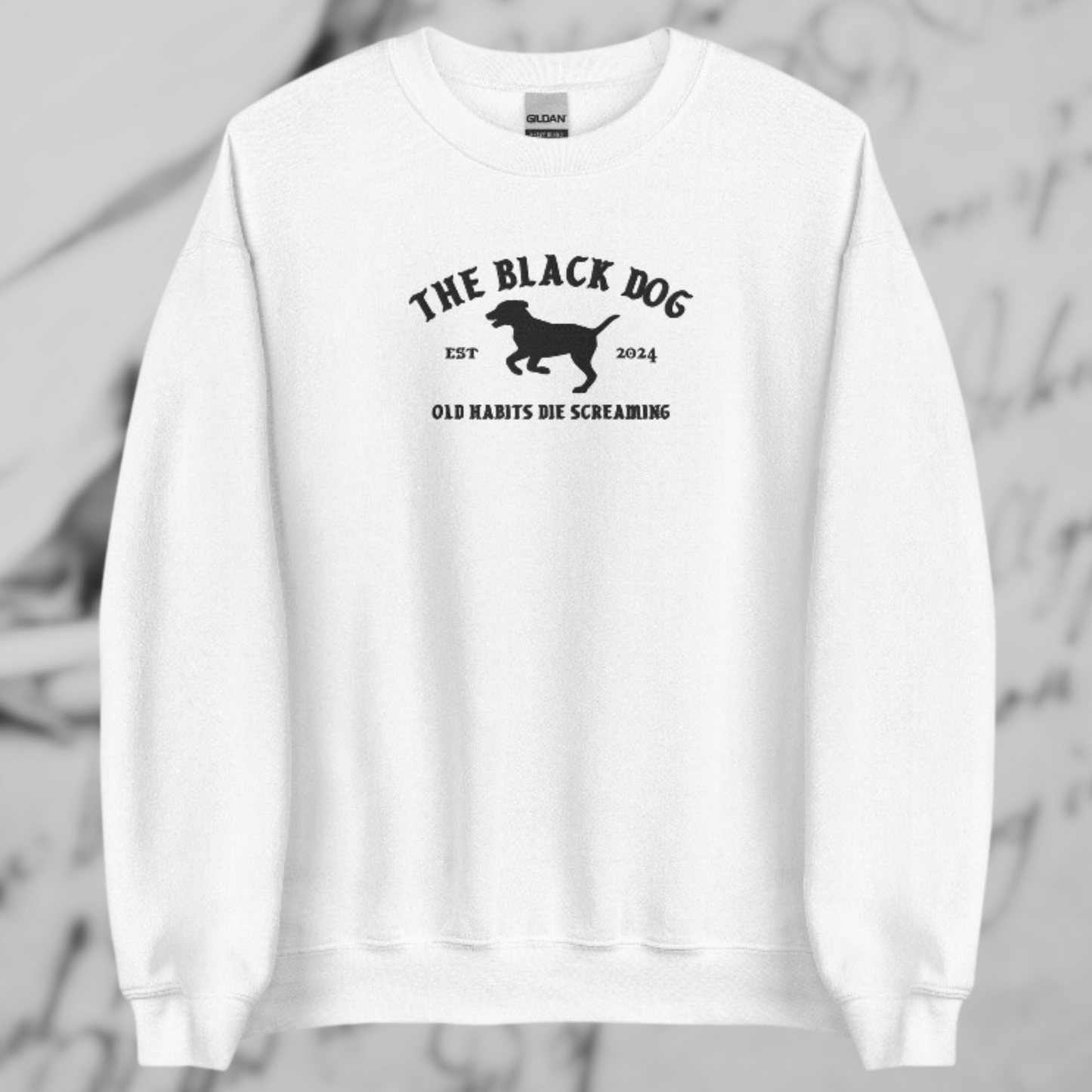 The Black Dog Poets Embroidered Crewneck Sweatshirt | Old Habits Die Screaming